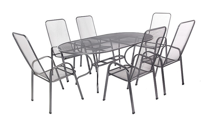 DEOKORK Záhradná kovová zostava OLIVIE 1+6 Stôl oválný 160x95 cm