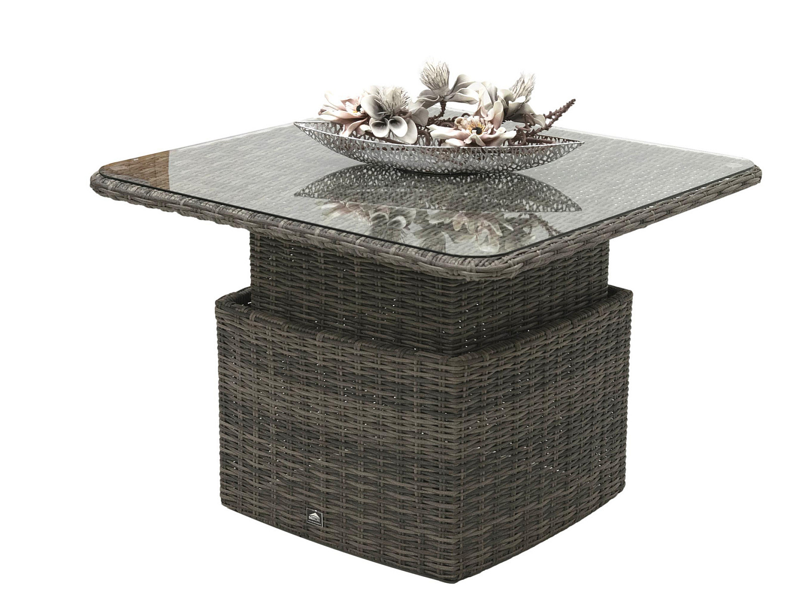 DEOKORK Ratanový stôl výsuvný jedálenský/odkladací 100 x 100 cm BORNEO LUXURY (sivá)